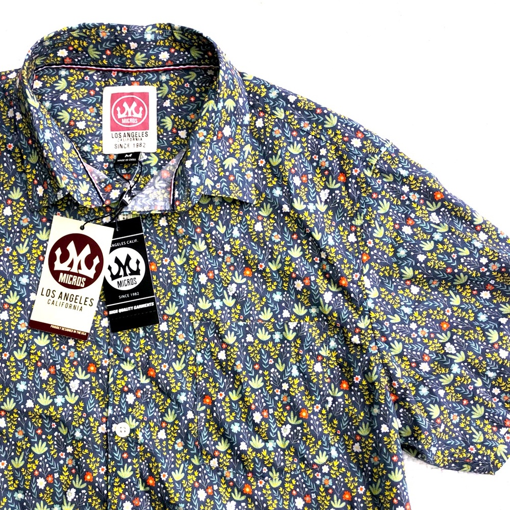 Micros shirt floral print button down short sleeve men’s medium NWT flowers